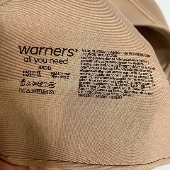 Warners wire free bra tan size 38DD - Picture 3 of 3